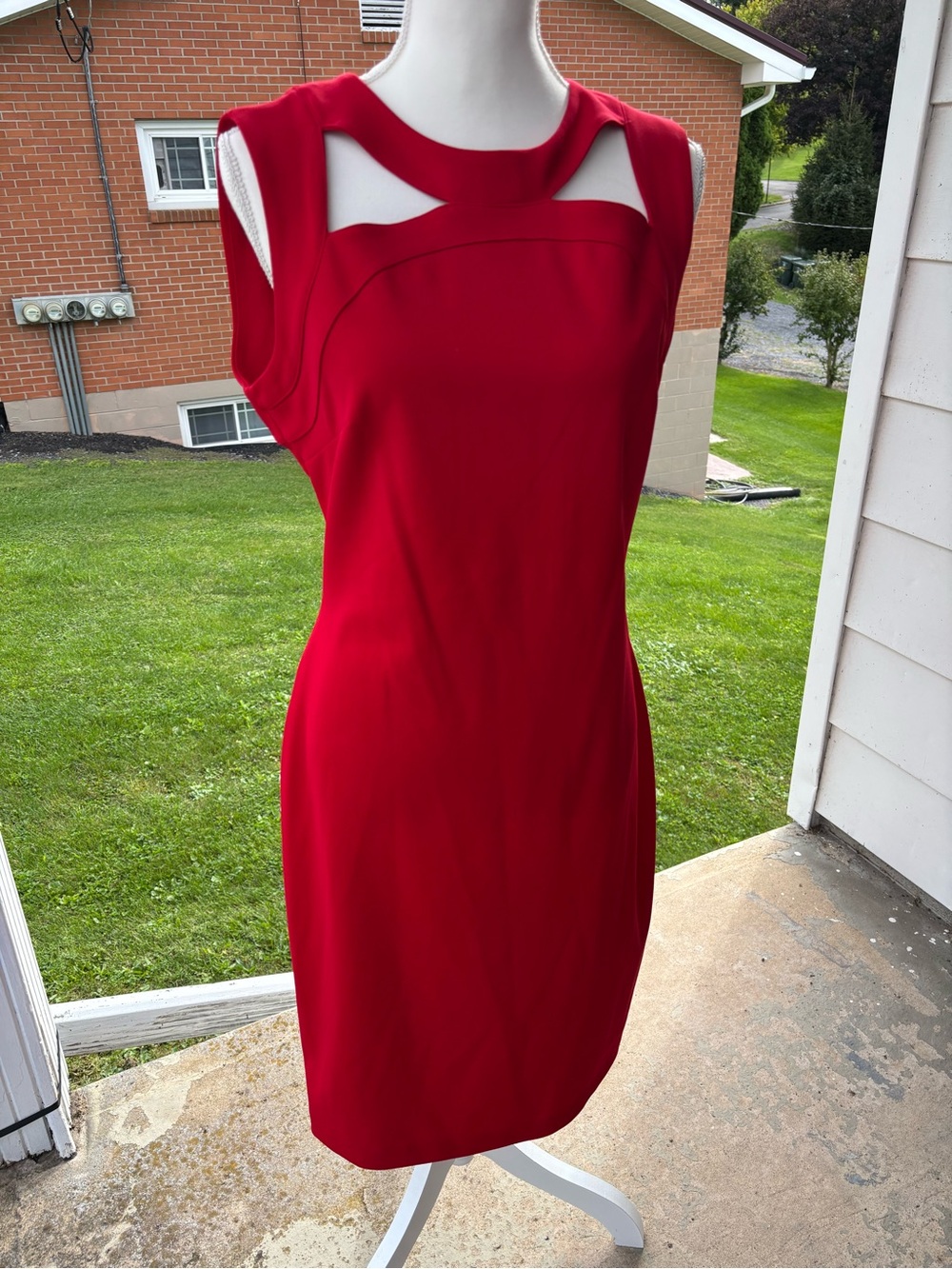 Calvin Klein Red Sleeveless Cutout Sheath Midi Dress